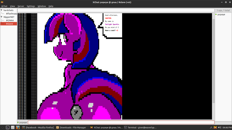 Size: 1366x768 | Tagged: anus, arch linux, ascii, derpibooru import, female, irc, linux, nudity, ponut, questionable, simplistic anus, solo, solo female, twilight sparkle