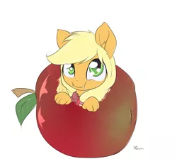 Size: 1065x954 | Tagged: anthro, apple, applejack, artist:alasou, chibi, cute, derpibooru import, drool, eating, hatless, :i, jackabetes, looking at you, micro, missing accessory, puffy cheeks, safe, smiling, solo