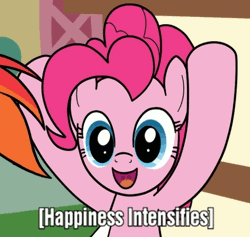Size: 460x436 | Tagged: safe, artist:drawponies, derpibooru import, pinkie pie, rainbow dash, animated, cropped, descriptive noise, happy, meme, reaction image, vibrating, x intensifies