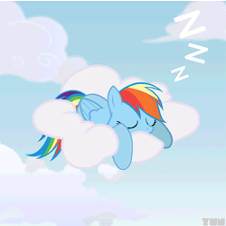 Size: 800x800 | Tagged: safe, artist:yunguy1, derpibooru import, rainbow dash, pegasus, pony, animated, cloud, cloudy, cute, dashabetes, eyes closed, female, gif, hooves, lying on a cloud, mare, on a cloud, prone, sky, sleeping, sleepydash, smiling, solo, wings, zzz