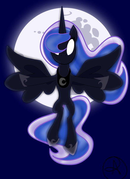 Size: 4000x5479 | Tagged: safe, artist:flora15275, derpibooru import, princess luna, glowing eyes, moon, solo