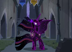 Size: 1403x1002 | Tagged: safe, artist:dsana, derpibooru import, twilight sparkle, twilight sparkle (alicorn), alicorn, pony, armor, ethereal mane, female, looking back, mare, nightmare twilight, solo, sombra eyes, starry mane, twilight is anakin