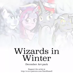 Size: 1500x1500 | Tagged: anthro, artist:xain-russell, art pack, art pack cover, art pack:wizards in winter, discord, patreon, preview, princess cadance, safe, shining armor, star swirl the bearded