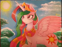 Size: 1200x910 | Tagged: artist:drbdnv, clothes, derpibooru import, princess celestia, safe, scarf, solo, traditional art