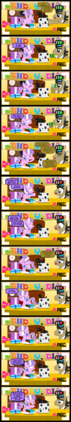 Size: 1500x8819 | Tagged: safe, artist:magerblutooth, derpibooru import, diamond tiara, filthy rich, oc, oc:dazzle, cat, pony, comic:diamond and dazzle, 5-year-old, blank flank, cake, comic, flashback, implied spoiled rich