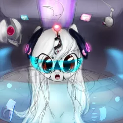 Size: 500x500 | Tagged: albino, artist:celerypony, cyberpunk, derpibooru import, goggles, headset, holographic screen, holographic sight, oc, oc:celery, safe, solo, unofficial characters only