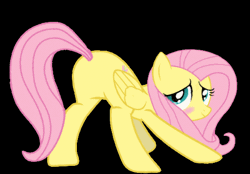 Size: 494x343 | Tagged: suggestive, derpibooru import, fluttershy, pegasus, pony, animated, black background, butt shake, female, jiggling, looking at you, looking back, mare, oecake, plot, simple background, solo, wobbly, wobbly ass