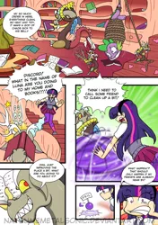 Size: 741x1050 | Tagged: artist:natsumemetalsonic, breasts, busty twilight sparkle, clothes, comic, comic:vore is magic too, derpibooru import, discord, draconequus, female, human, humanized, imminent vore, male, panties, panty shot, safe, spike, twilight sparkle, underwear