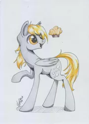 Size: 2484x3451 | Tagged: safe, artist:ebonytails, derpibooru import, derpy hooves, pegasus, pony, female, mare, muffin, solo, traditional art