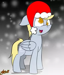 Size: 1700x2000 | Tagged: safe, artist:macdaddyzak, derpibooru import, derpy hooves, pegasus, pony, cute, derpabetes, female, hat, mare, santa hat, smiling, solo