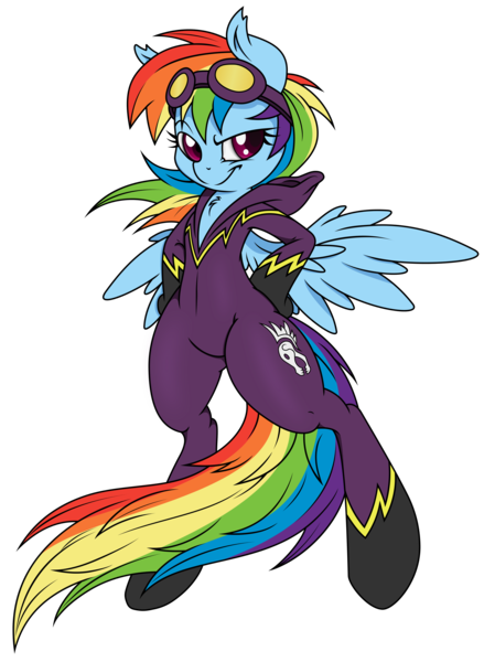 Size: 2929x4001 | Tagged: safe, artist:bork88, artist:dfectivedvice, derpibooru import, rainbow dash, pegasus, pony, semi-anthro, absurd resolution, bipedal, chest fluff, clothes, costume, female, goggles, grin, mare, shadowbolt dash, shadowbolts, shadowbolts costume, simple background, solo, transparent background, vector