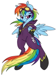 Size: 2929x4001 | Tagged: safe, artist:bork88, artist:dfectivedvice, derpibooru import, rainbow dash, pegasus, pony, semi-anthro, absurd resolution, bipedal, chest fluff, clothes, costume, female, goggles, grin, mare, shadowbolt dash, shadowbolts, shadowbolts costume, simple background, solo, transparent background, vector