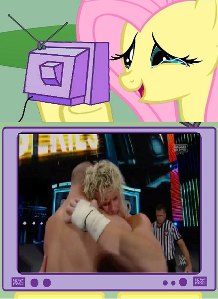 Size: 563x772 | Tagged: crying, derpibooru import, dolph ziggler, exploitable meme, fluttercry, fluttershy, hug, john cena, meme, obligatory pony, safe, tv meme, wwe