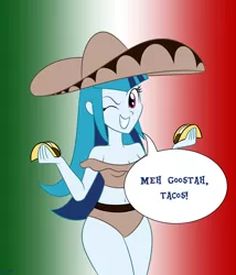 Size: 1800x2100 | Tagged: safe, artist:mofetafrombrooklyn, derpibooru import, sonata dusk, equestria girls, alternate hairstyle, belly button, cute, loose hair, mexico, midriff, solo, sombrero, sonatabetes, sonataco, taco