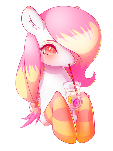 Size: 1500x2000 | Tagged: artist:mimtii, clothes, derpibooru import, drink, drinking, glass, lemonade, oc, oc:lemonade paradise, safe, simple background, socks, solo, straw, striped socks, transparent background, unofficial characters only