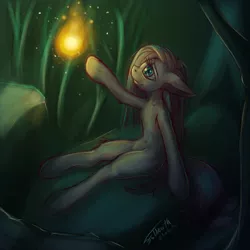 Size: 1024x1024 | Tagged: artist:foldeath, derpibooru import, forest, hope, light, painting, pinkamena diane pie, pinkie pie, sad, safe, sketch, solo