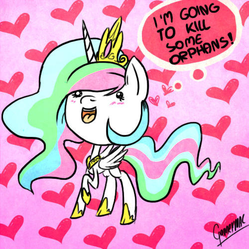 Size: 500x500 | Tagged: semi-grimdark, artist:gamermac, derpibooru import, princess celestia, alicorn, pony, chibi, cute, funny, heart, wtf