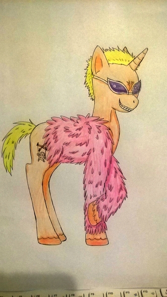 Size: 717x1277 | Tagged: artist:shinycyan, derpibooru import, donquixote doflamingo, one piece, ponified, safe, solo, traditional art