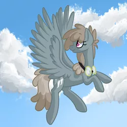 Size: 1024x1024 | Tagged: safe, artist:snowyflames, derpibooru import, dust devil, pegasus, pony, background pony, cloud, cloudy, female, flying, goggles, mare, solo