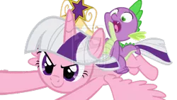 Size: 1024x576 | Tagged: dead source, safe, artist:official-lunaflaire, color edit, derpibooru import, spike, twilight sparkle, twilight sparkle (alicorn), alicorn, pony, big crown thingy, deviantart watermark, element of magic, female, g1, g1 to g4, generation leap, mare, obtrusive watermark, watermark