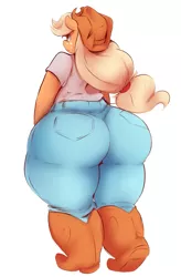 Size: 875x1334 | Tagged: anthro, applebucking thighs, applebutt, applejack, artist:sundown, ass, bipedal, boots, chubby, clothes, fat, female, hips, impossibly large butt, impossibly large thighs, impossibly wide hips, jeans, large butt, pants, solo, solo female, suggestive, the ass was fat, thunder thighs, wide hips