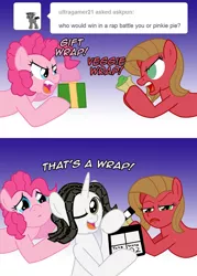 Size: 1148x1600 | Tagged: safe, artist:ladyanidraws, derpibooru import, pinkie pie, oc, oc:movie slate, oc:pun, pony, ask pun, ask, clapboard, pun, tumblr