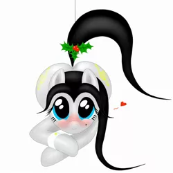 Size: 2200x2200 | Tagged: artist:thepianistmare, beauty mark, black hair, blushing, buttcrack, derpibooru import, holly, holly mistaken for mistletoe, large butt, looking at you, oc, oc:klavinova, plump, prone, safe, simple background, smiling, solo, the ass was fat, unofficial characters only, white background