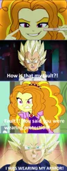 Size: 403x1024 | Tagged: suggestive, derpibooru import, edit, edited screencap, screencap, adagio dazzle, equestria girls, adageta, caption, comic, crossover, crossover shipping, dragon ball z, dragonball z abridged, pregnancy test, pregnancy test meme, screencap comic, vegeta