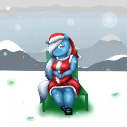 Size: 1280x1280 | Tagged: safe, artist:glwuffie, derpibooru import, oc, oc:rain cloud, unofficial characters only, anthro, christmas, christmas outfit, chubby, cute, snow, snowfall, solo, wink