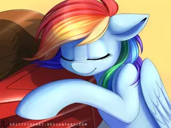 Size: 4000x3000 | Tagged: safe, artist:spittfireart, derpibooru import, rainbow dash, pegasus, pony, bubblegum crisis, crossover, cute, dashabetes, eyes closed, female, motorcycle, solo