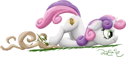 Size: 1788x813 | Tagged: safe, artist:da-exile, derpibooru import, sweetie belle, pony, unicorn, angry, atg 2014, dust, female, filly, grass, newbie artist training grounds, prone, racing, scootie belle, scooting, signature, simple background, solo, transparent background, trip