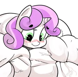 Size: 381x377 | Tagged: anthro, artist:doctorplaid, blushing, breasts, buff breasts, derpibooru import, fetish, muscle fetish, muscles, my muscle pony, solo, suggestive, sweetie barbell, sweetie belle