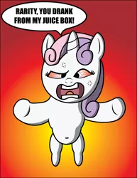 Size: 2554x3304 | Tagged: angry, artist:saburodaimando, belly button, bloodshot eyes, derpibooru import, leaping, rage, safe, sisterly drama, speech bubble, sweetie belle, this will end in tears