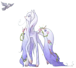 Size: 852x757 | Tagged: safe, artist:kathyatipton, derpibooru import, oc, oc:persephone, unofficial characters only, bird, flower, solo