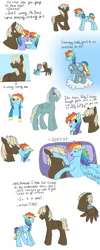 Size: 800x2000 | Tagged: safe, artist:silcybell, derpibooru import, dumbbell, rainbow dash, blood, blushing, clothes, dumbdash, female, kissing, male, nosebleed, offspring, parent:dumbbell, parent:rainbow dash, parents:dumbdash, scarf, shipping, straight