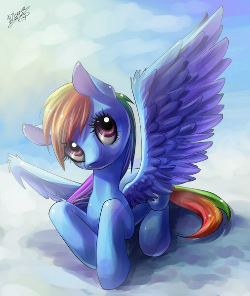 Size: 864x1024 | Tagged: safe, artist:lolperson99, derpibooru import, rainbow dash, cloud, cloudy, prone, solo, spread wings