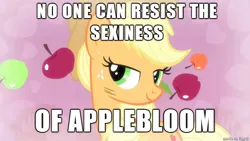 Size: 610x343 | Tagged: applejack, bedroom eyes, bronybait, derpibooru import, drama bait, image macro, implied apple bloom, implied applecest, implied incest, implied shipping, meme, safe, simple ways, wrong name, you had one job