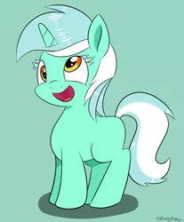 Size: 1944x2347 | Tagged: safe, artist:notenoughapples, derpibooru import, lyra heartstrings, pony, blank flank, derp, filly, green background, silly, silly pony, simple background, smiling, solo, younger