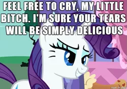 Size: 511x359 | Tagged: derpibooru import, drinking tears, image macro, meme, rarity, reaction image, safe, screencap, vulgar