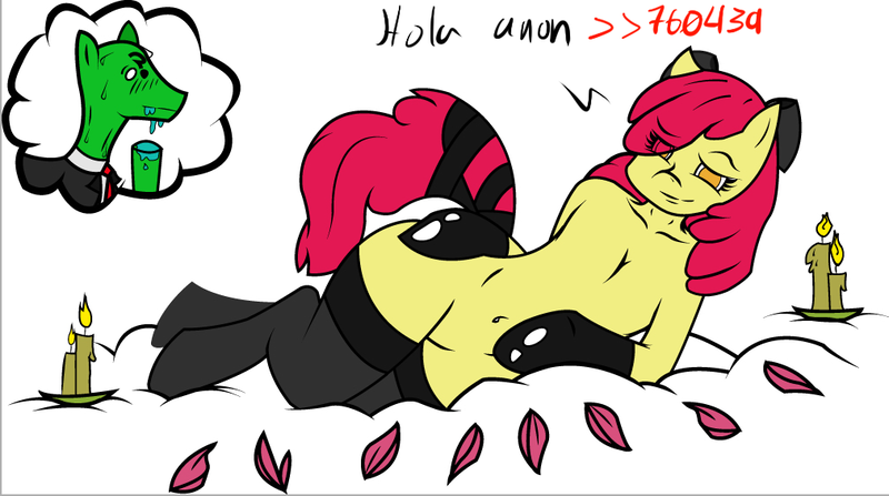 Size: 1012x566 | Tagged: suggestive, derpibooru import, apple bloom, oc, oc:anon, oc:anon stallion, semi-anthro, anonymous, clothes, foalcon, image, png, socks