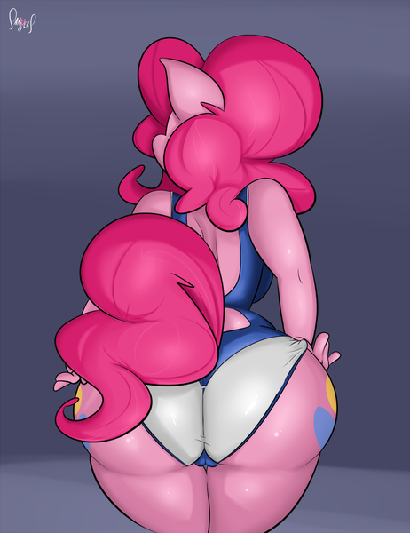 Size: 923x1200 | Tagged: anthro, artist:sanders, ass, balloonbutt, breasts, cameltoe, clothes, curvy, derpibooru import, female, fetish fridays, one-piece swimsuit, open-back swimsuit, pinkie pie, plump, questionable, self wedgie, solo, solo female, stupid sexy pinkie, swimsuit, the ass was fat, wedgie, wide hips