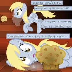 Size: 4000x4000 | Tagged: safe, artist:cheshiretwilight, derpibooru import, derpy hooves, pegasus, pony, bravest warriors, comic, drool, female, mare, muffin, newbie artist training grounds, paralyzed horse, side, solo