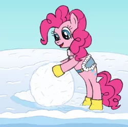 Size: 1500x1484 | Tagged: safe, artist:fluttershy_z, derpibooru import, pinkie pie, clothes, newbie artist training grounds, saddle, scarf, snow, solo