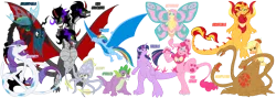 Size: 3360x1200 | Tagged: applejack, artist:atomic-chinchilla, baragon, biollante, crossover, derpibooru import, derpy hooves, fluttershy, gezora, godzilla, godzilla (series), kaiju, kaijufied, kaiju pony, king caesar, king ghidorah, king sombra, manda, mane seven, mane six, megaguirus, mothra, pinkie pie, queen chrysalis, rainbow dash, rarity, rodan, safe, simple background, spacegodzilla, species swap, spike, sunset shimmer, transparent background, twilight sparkle, twilight sparkle (alicorn), twizilla