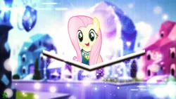 Size: 2560x1440 | Tagged: safe, artist:antylavx, artist:caliazian, derpibooru import, edit, fluttershy, pony, bubble, clothes, crystal empire, crystal spa, lens flare, ponytones outfit, vector, wallpaper, wallpaper edit