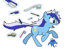 Size: 1333x1000 | Tagged: artist:muffinsforever, brush, derpibooru import, hairbrush, magic, minuette, paintbrush, poison joke, safe, solo, toothbrush