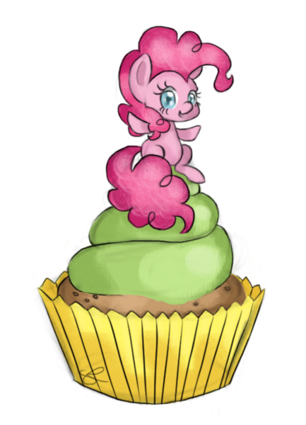 Size: 489x677 | Tagged: artist:chiuuchiuu, chibi, cupcake, derpibooru import, pinkie pie, safe, simple background, solo, transparent background