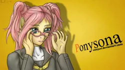 Size: 3840x2160 | Tagged: anime, anthro, artist:naarpuni, derpibooru import, eye clipping through hair, fluttershy, kujikawa rise, lipstick, nail polish, persona, persona 4, safe