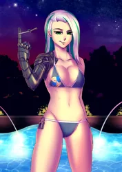 Size: 990x1400 | Tagged: artist:bakki, automail, bikini, breasts, clothes, cyborg, derpibooru import, female, human, humanized, humanized oc, implied chastity, implied chastity belt, key, oc, oc:keylime, oc:keylime stageright, padlock, prosthetics, solo, solo female, suggestive, swimsuit, unofficial characters only