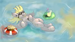 Size: 1080x600 | Tagged: safe, artist:creudence, derpibooru import, derpy hooves, pegasus, pony, female, mare, muffin, solo, sunglasses